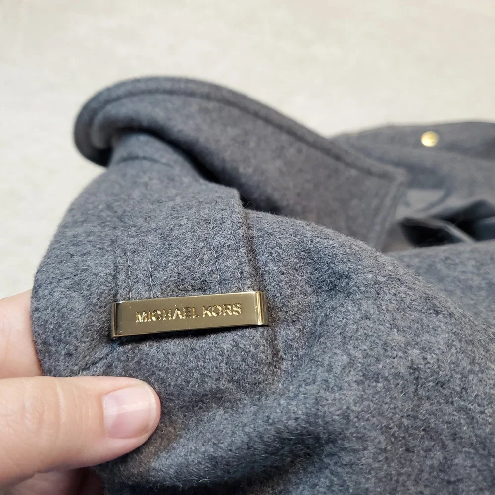 Michael Kors Gray‎ Wool Blend Gold Zip Cozy Winter Classic Long Trench Coat XL